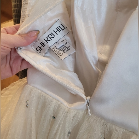 Sherri Hill Ivory Plunging Neckline Mini Dress - wedding reception or prom! - Picture 8 of 10